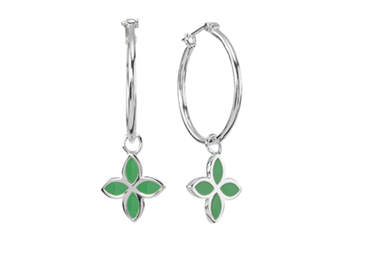 Rhodium Plated Fancy Shaped Gemstone Hoop Earring